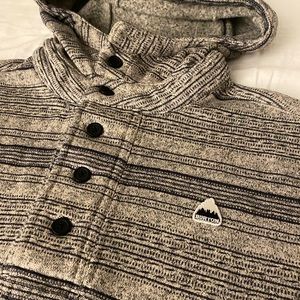 🏂 Burton DryRide Sz S Pullover Hoodie Tan with Black Stripes and 1/4 Button 🏂